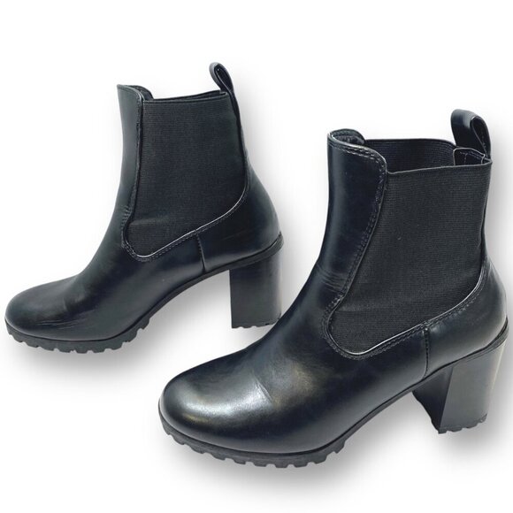 Express Ankle Booties Womens Sz 7M Black Chunky Lug Sole Block Heel Combat Boot - Picture 6 of 12